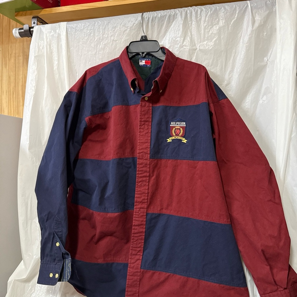 Tommy Hilfiger Red and Blue Striped Shirt. Size XL